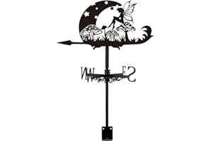 SUPERDANT Moon Elves Weather Vane Metal Wind Direction Indicator Measuring Instrument Roof Installation Weathervane for Outdoor Garden Farm Backyard Gazebo Barn Art Decoration Black