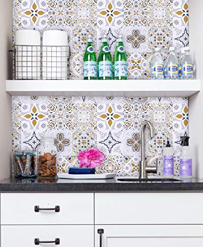 HeloHo Thicken Glossy Tile Peel and Stick Wallpaper Self Adhesive Pattern Contact Paper Removable Wallpaper Waterproof Vinyl Film Roll Kitchen Backsplash Bathroom Wall DIY Decorative 17.3\