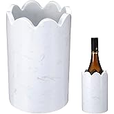 CroBlissful Scalloped Marble Wine Chiller 750ml Wine Bottle Chiller Bucket White Champagne Cooler Tabletop Keep Champagne Cold Marble Utensil Holder for Kitchen Dinner Bar Counter Decor Party Gifts