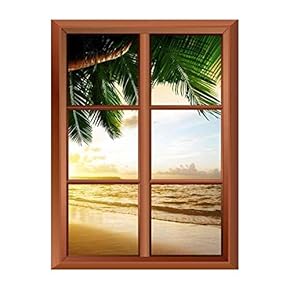 Wall26 Removable Wall Sticker/Wall Mural - Palm Tree and Tropical Beach - Creative Window View Vinyl Sticker - 24"x32"
