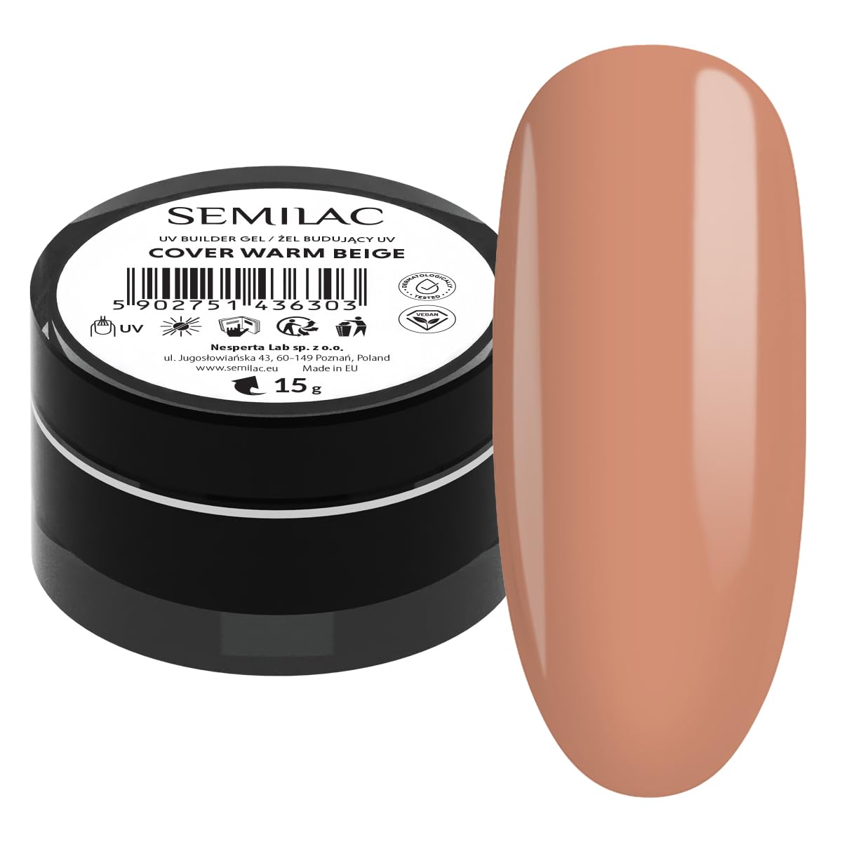 Semilac Warm Beige Nail Builder For Hard Strong Nails & Extend Gel - Perfect For Nail Construction and Nail Art. Easy To Apply, Non Damaging - Repairs Broken & Damaged Nails 15g