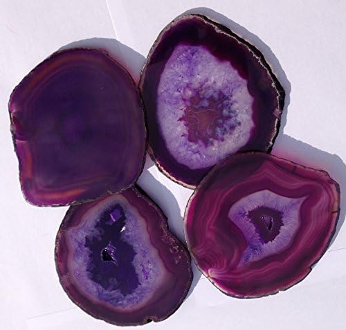 DINOSAURS ROCK Purple Amethyst Color - Dyed Sliced Agate Coasters - Set of 4 - Exclusive!