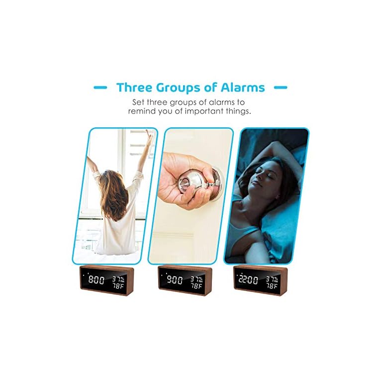 meross Digital Alarm Clock for Bedrooms, Real Wood, LED Display Desk