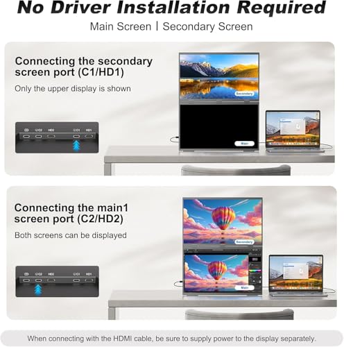 COOLHOOD Portable Dual Monitor 18.5 Inches, Portable Dual Screen with VESA Holes, Adjustable Viewing Angle/Stand for Laptop (Mac Wins)