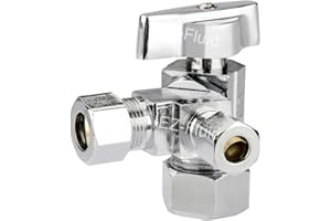 EZ-Fluid 5/8" Comp O.D X 1/4"Comp X 3/8"Comp 1/4 Turn Dual Outlets Heavy Duty Chrome Brass Angle Stop Valve Water Shut Off Ball Valve (1)