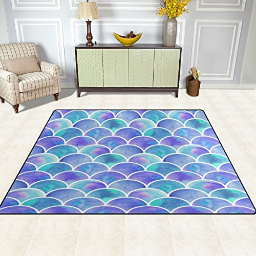 ALAZA Rainbow Watercolor Scales of Mermaid Area Rug Rugs for Living Room Bedroom 7' x 5'