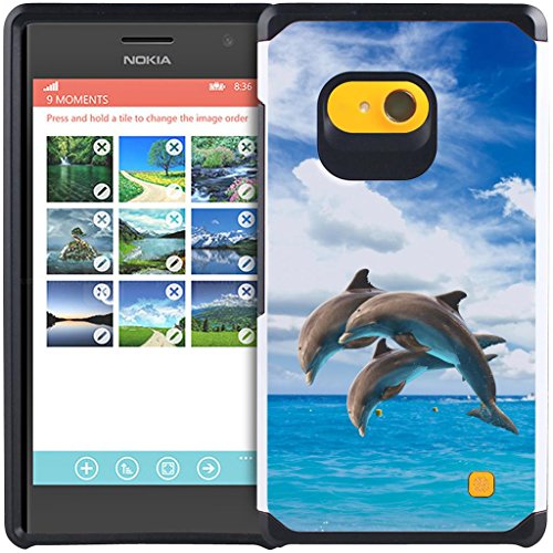 Lumia 730 / Lumia 735 Case - Armatus Gear (TM) Slim Hybrid Armor Case Protective Cover for Microsoft Nokia Lumia 730 / Lumia 735 - Jumping Dolphins