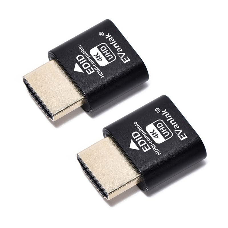 EVanlak HDMI Dummy Plug Headless Ghost Display Emulator Premium Aluminum PC（Fit Headless-3840x2160@60H New 3RD）-2Pack…