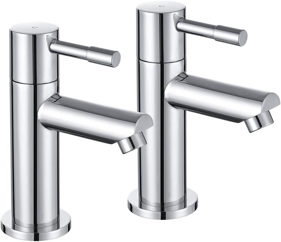 Bath Tap Pair of Hot and Cold Bathroom Tub Taps Chrome WasserRhythm