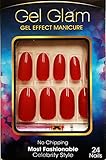 KISS GOLD FINGER GEL GLAM MANICURE GLUE ON OVAL 24 NAILS-GFC05 RED