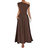 ZESICA Women's Summer 2026 Sleeveless Maxi Dress One Shoulder Casual Slim Swing Pleated Formal Dresses with Pockets