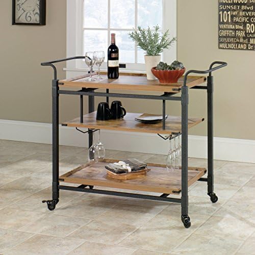 Country Style Antique Black 3 Shelves Easy Roll Casters Utility Cart