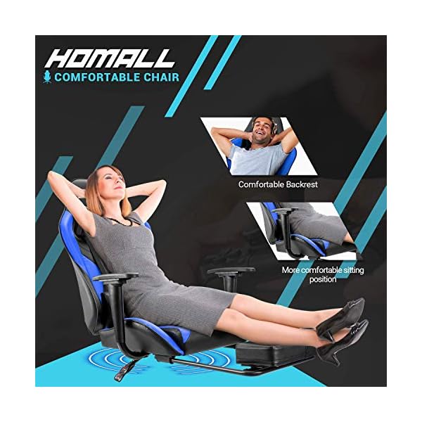 Silla Escritorio Computadora reposapiés apoya cabeza Eco Cuero Azul - Imagen 4