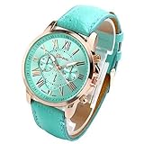 Top Plaza Fashion Women's Analog Watch, PU Leather Band Rose Gold Tone -Green