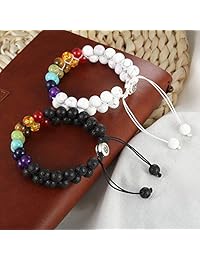 BO  - Pulsera de 7 chakras con piedras de lava natural, cuentas de color blanco turquesa, difusor de aceites esenciales para aromaterapia, alivia el estrés, para mujeres y hombres
