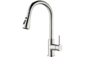 Kicimpro Kitchen Faucet with Pull Down Sprayer, Lead-Free 3 Hole Brushed Nickel RV Kitchen Faucet with Water Line, Zero Leakage Stainless Steel Commercial Kitchen Faucet