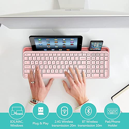 Wireless Bluetooth Keyboard with Number Pad, 2 in 1 Wireless & Bluetooth Gotying Multi-Device Tablet Keyboard for ipad,Phone, iOS, Android, Mac and Windows (Pink)