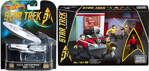 Hot Wheels Star Trek Space Pack U.S.S. Enterprise 25th Anniversary + Star Trek Day of the Dove Collector Figures Construction Set 2-PACK