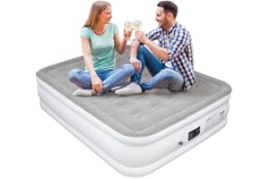 BRUNNEN Air Mattress with Built in Pump, Queen Size 18 Inch Quick Inflation/Deflation Inflatable Bed,Durable Blow Up Mattresses for Camping,Travel,Home,Guests,Indoor, Portable Rest Airbed