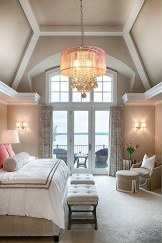 Chandelier Lighting Dressed With Pink Shade Of CRYSTOP W16.34" X H12.8" Chandelier Lighting!