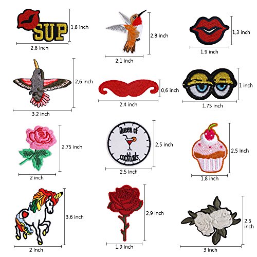Iron On Patches 24 Pieces - Assorted Cool Patches Fabric Embroidered Patches Motif Applique Kit Decoration, DIY Sew on Patch For Clothing, Jeans Jacket, Handbag, Backpacks, Skirts, Canvas Shoes, Caps
