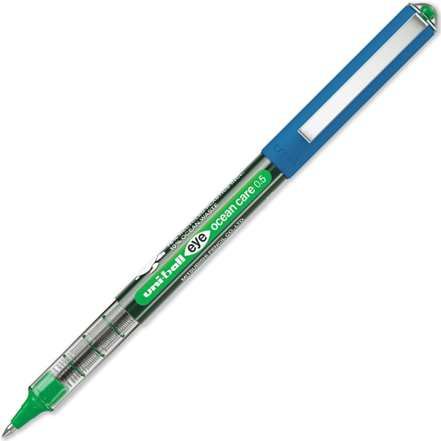 uni-ball Eye Ocean Care UB-150ROP Green Rollerball Pens. Fine 0.7mm Ballpoint Tip for Super Smooth Writing, Drawing, Art, Crafts and Colouring. Fade and Water Resistant Liquid Uni Super Ink. 12 Pack