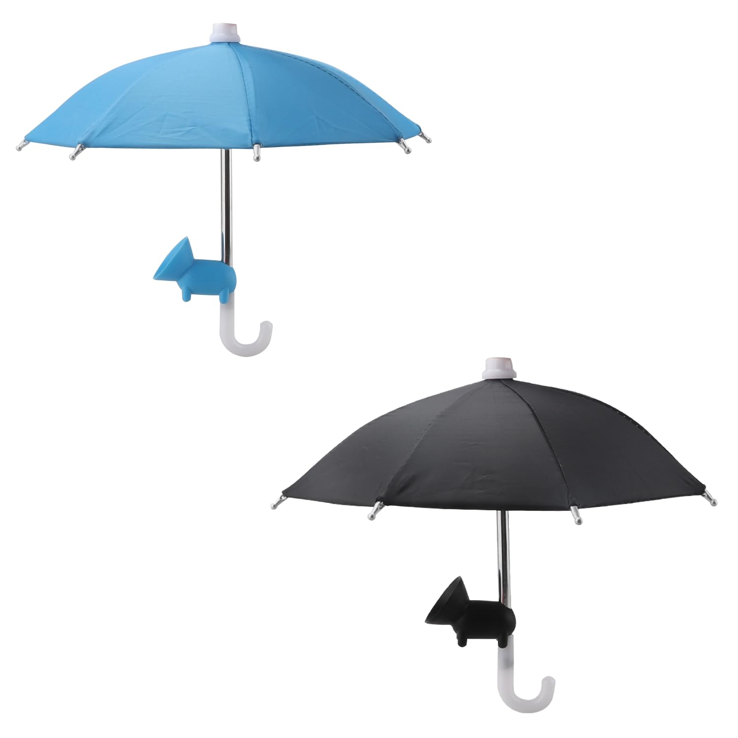 Kingovalley 2 Sets Phone Umbrella, Black and Blue Phone Umbrella with Suction Cup for Phone, Universal Adjustable Sun Shade Cover for Phone