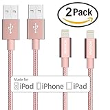 iPhone Charger, IWAVION 2Pack 3FT 8pin Lightning Cable Nylon Braided USB Sync and Charging Cord for iPhone SE 7 7Plus6s 6s+ 6Plus 6, 5s 5c 5,iPad Air mini min2, iPad 4,iPod 5,iPod 7, iOS9. - Rose Gold