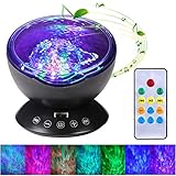 Remote Control Ocean Wave Projector, Hallomall 12LED Night Light Lamp with Built-in Music Player, 7 Color Changing Lighting Modes, Perfect Choice for Baby Nursery Bedroom Living Room(Black)