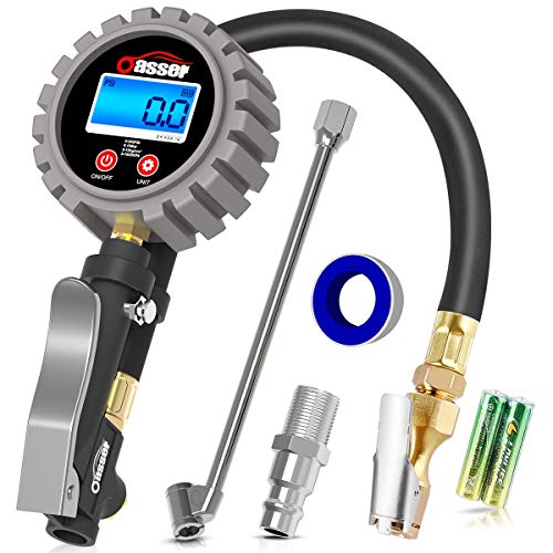 Oasser Digital Tire Inflator with Pressure Gauge Air Compressor Max 255PSI with Digital LCD Pressure Gauge Brass Air Chuck Dual Head Air Chuck 1/4 inches NPT Quick-Connect Male Fitting P5