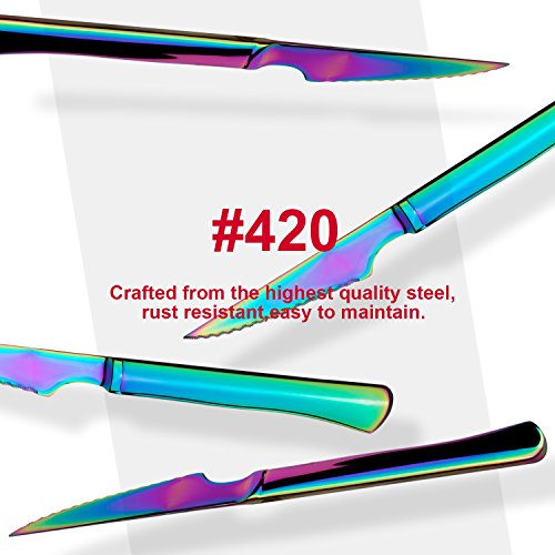 image for culter Multi-color Ultra-Sharp Serrated Solid Handle Steak Knives, Col