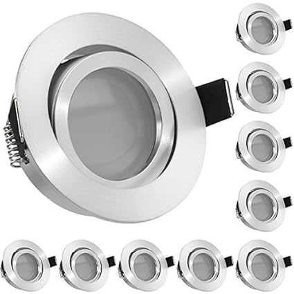 LEDANDO 10er LED Einbaustrahler Set Aluminium matt mit 5W LED GU10 Leuchtmittel - Dimmbar - warmweiss - Schwenkbar
