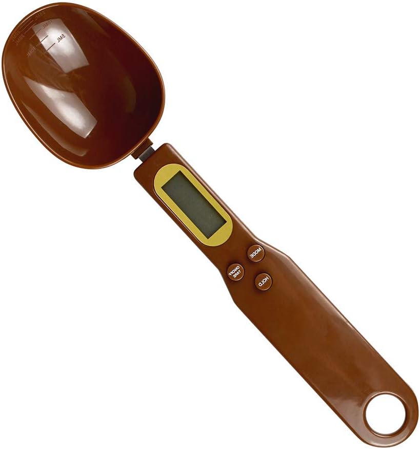 Hotopick Electronic Weighted Spoon Kitchen Scale Cooking Cake Baking Spoon Scale Measuring Spoons Weighing Tools Essential Gadget Attractive Utensils (Brown)