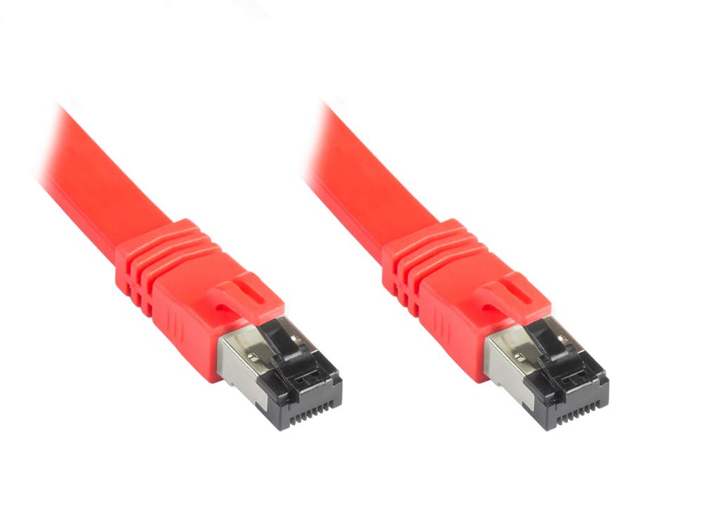 Good Connections PREMIUM Cat 8.1 Flat Patch Cable 0.5 m U/FTP 40GBit/s 2000MHz Copper Conductor CU Halogen-Free LSZH Network LAN Cable Compatible with CAT. 7 / 6A / 6 / 5e - RED