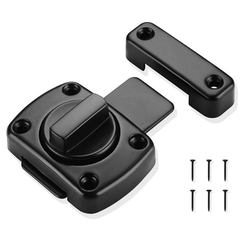 GZGXKJ Bathroom Latch Rotate Bolt Gate Latch Door Lock, Additional Fixed Anti-Theft Lock for Left and Right, Zinc Alloy Latch for Balcony Toilet Window Furniture Pet Gate(Black)