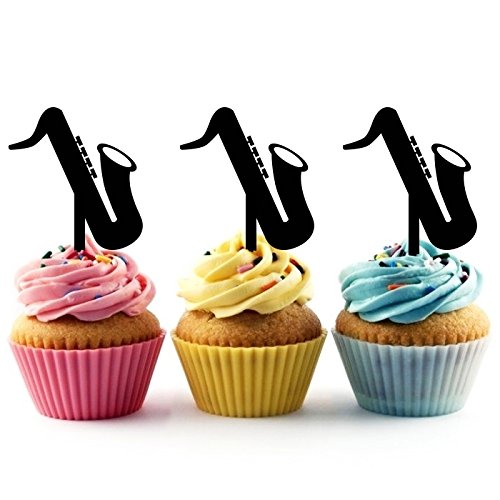 TA0168 Saxophone Silhouette Party Wedding Birthday Acrylic Cupcake Toppers Decor 10 pcs - Thumbnail 3