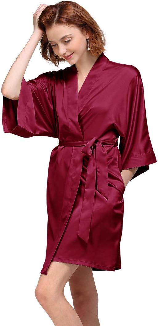 Women's Satin Robe Kimono Dressing Gown Bride Bridesmaid Robes Short Silky Bathrobe Sleepwear