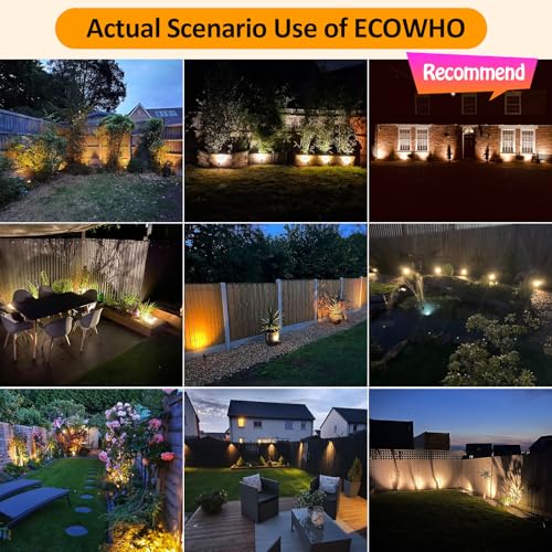 ECOWHO Garden Lights Mains, 27m 8-in-1 LED Outdoor Spotlights with Adapter, IP65 Waterproof Outdoor Spike Lights 12V Low Voltage Garden Lighting 2700K Electric Pathway Lighting for Lawn, Yard, Patio