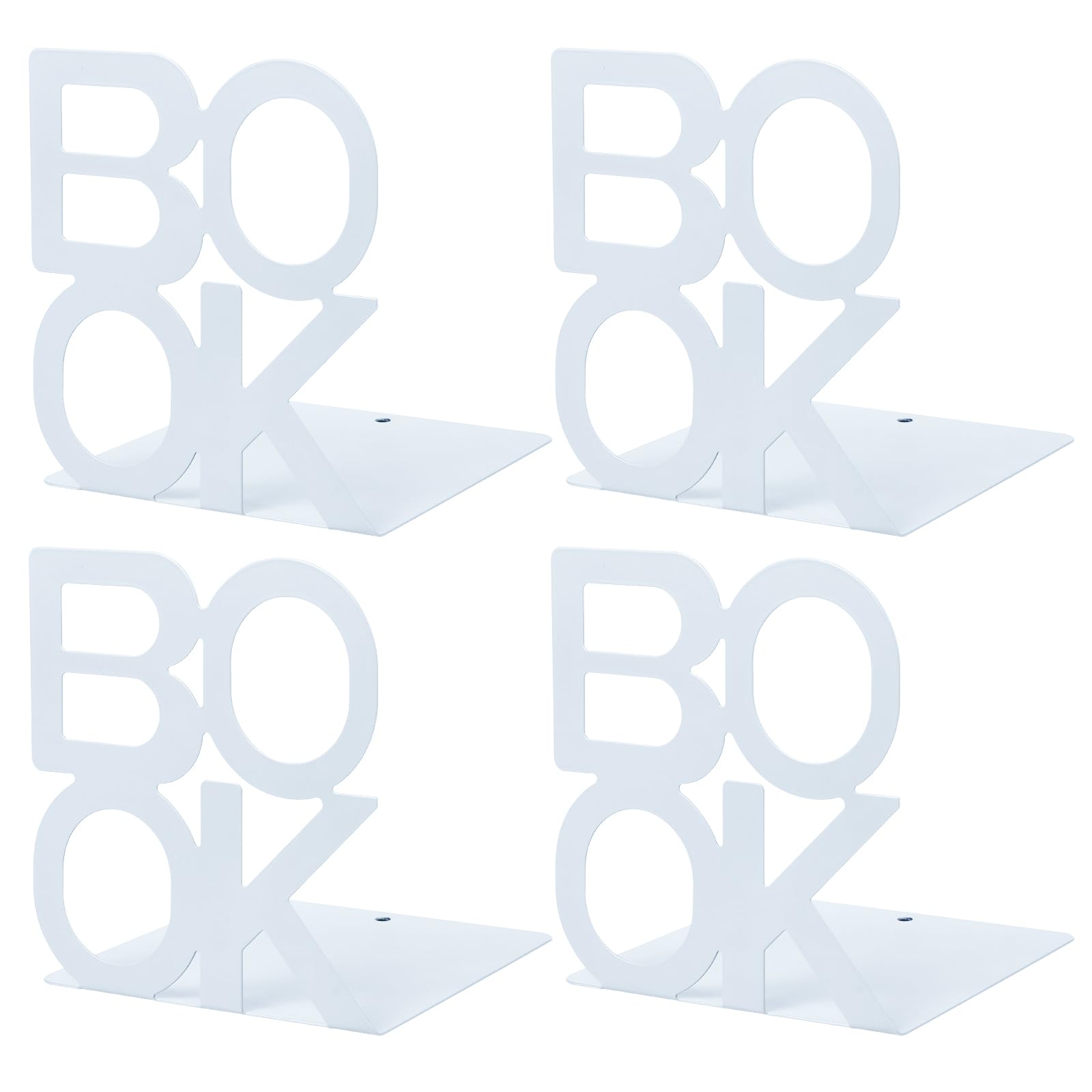 2 Pairs Metal Book Ends, MSDADA Bookends Heavy Duty, Book Ends for Shelves, Book Holder for Office School Home Decorative, Book Shelf Holder Bookend Supports Book Stoppers(White)