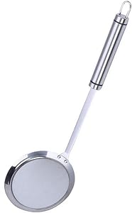Strainers Fine Mesh, SUS 304 Premium Stainless Steel Fine Mesh Food Strainer Kitchen Colander Sieve Sifter Hand-held Oil Spoon Seives with Good Grip Handle, Small Medium Large Size