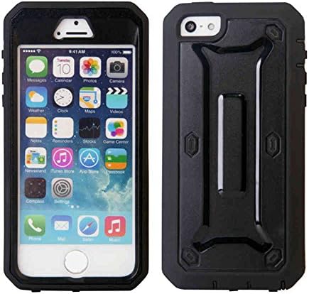 Casbay Apple Phone Case Shock Proof Water Impact Resist Dual Layer Full-Body Protective with Front Cover and Built-in Screen Protector Phone Shell for iPhone 5/5s/SE Black