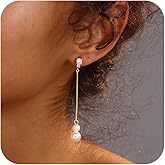 SELSHE Dangle Earrings For Women,Simple 14k Gold Plated Drop Earrings Hypoallergenic Pearl Chain Earrings Long Dangle Earring For Women Trendy Pearl Jewelry