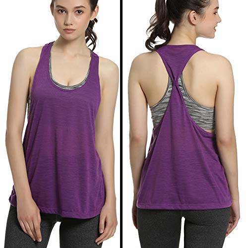 Padded Active Camisole Yoga Tanks Tops Built-in Bra Vest Racerback Shirts Gym Workout Exercise (M, Purple2)