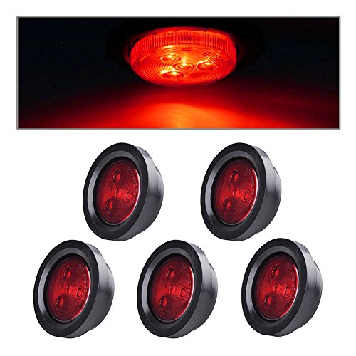 Catinbow 5 x Red Trailer Truck Marker Light 2.5" 4 LED Round Side Marker Light