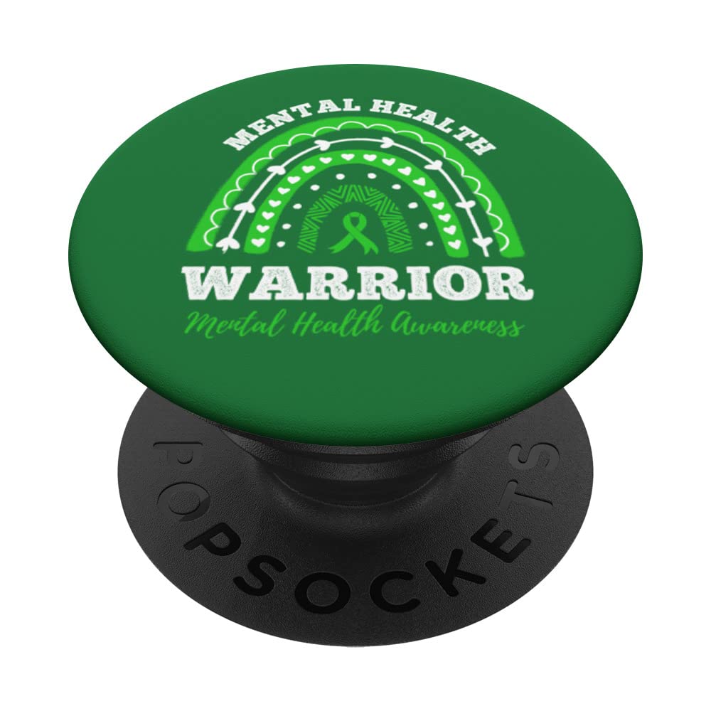 Warrior Rainbow Green Ribbon Mental Health Awareness PopSockets Swappable PopGrip