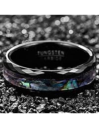 VAKKI - Anillo de carburo de tungsteno con concha de abulón de 0.315 in, unisex, para boda, con borde facetado, ajuste cómodo, talla 5-14
