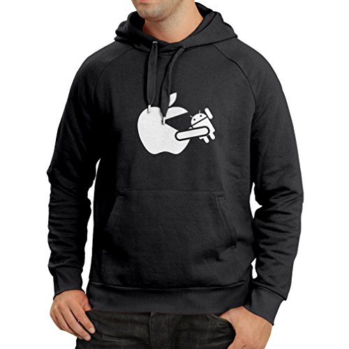 Hoodie Funny Apple Eating a Robot - Gift for tech Fans (XX-Large Black Fluorescent) - Thumbnail 3