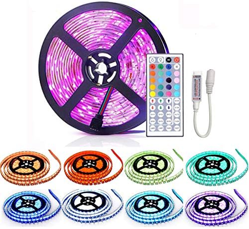Led Strip Lighting Waterproof 5M 16.4 Ft 5050 RGB 150LEDs Flexible Color Changing Full Kit with 44 Keys RF Remote Controller, Control Box,12V 2A Power Supply
