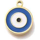 KitBeads 3Pcs Enamel Evil Eye Charms Stainless Steel Round Blue Eyes Charm for Jewelry Making Necklaces Bracelets Crafts Bulk
