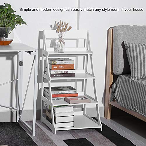 4-Tier Ladder Shelf, All Purpose Organizer Rack Premium Wood Plastic Storage Shelf for Bedside, Living Room, Kitchen, Bathroom, Baby Room, Office